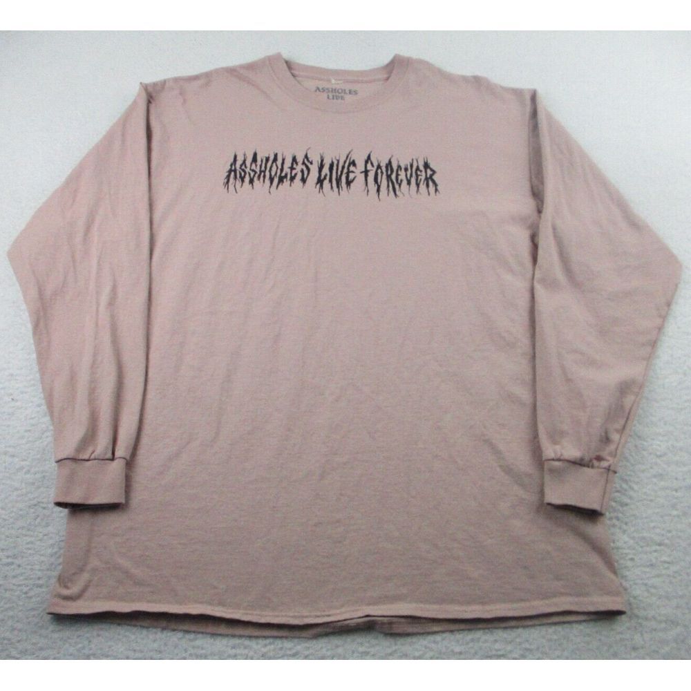 Assholes*s Live Forever T-Shirt Mens XL Graphic Long Sleeve Spell Out Pink